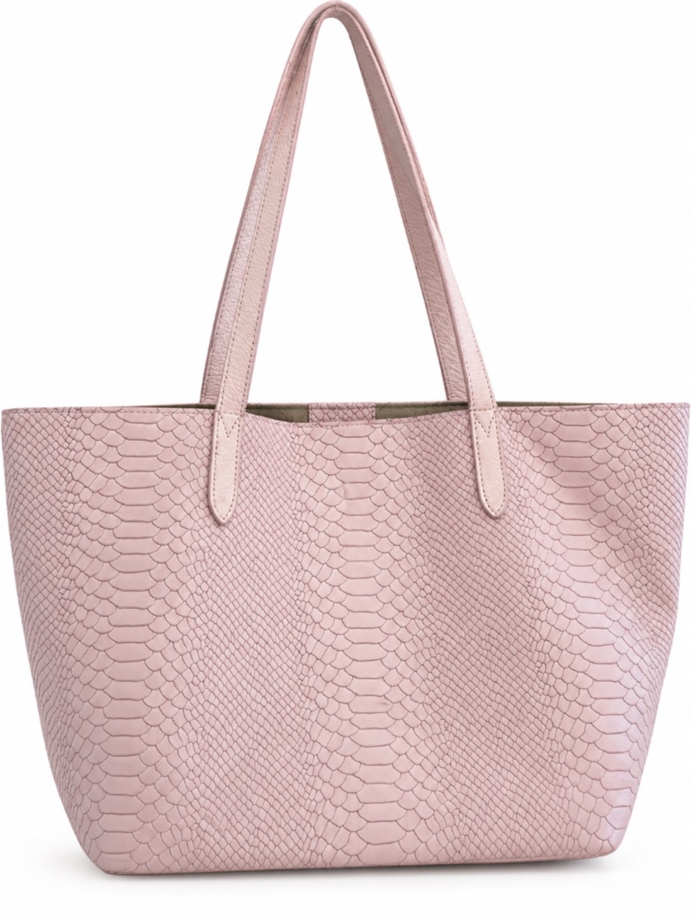 GiGi New York Teddie Tote Blush Pink Python Embossed Leather Shoulder Bag